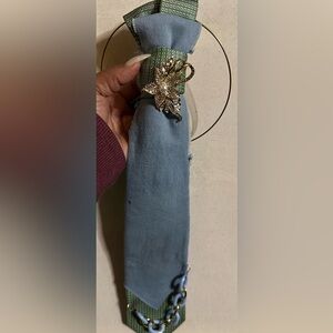 Silver Leaf Brooch on Blue Fabric